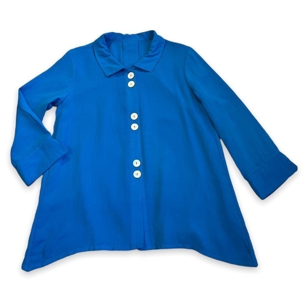 Fridaze Top 100% Linen Lagenlook Collared Button Up Swing Style Jacket XS